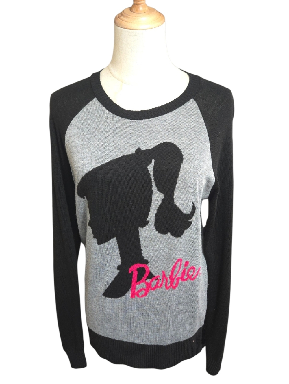 Barbie Black & Gray Crewneck Sweater with Retro Barbie Logo